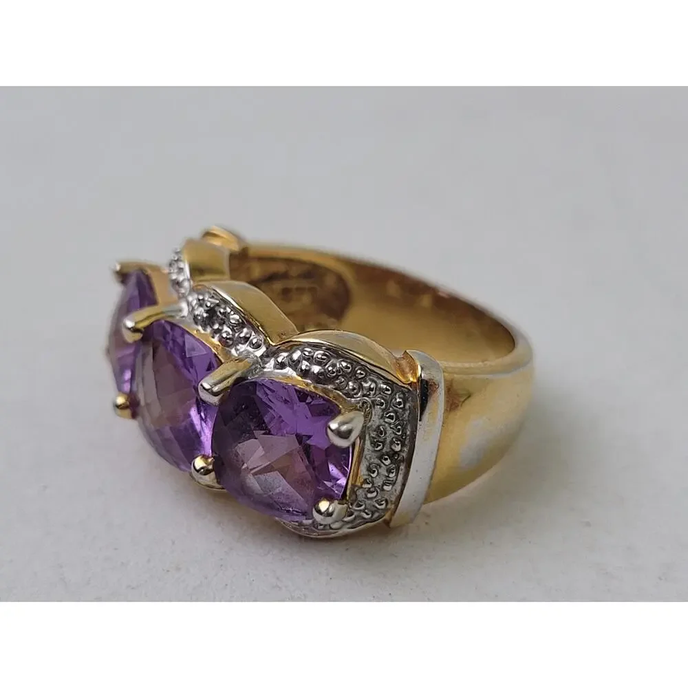 925 Sterling Silver 3-Stone Amethyst Cocktail Statement Ring Sz 4.75